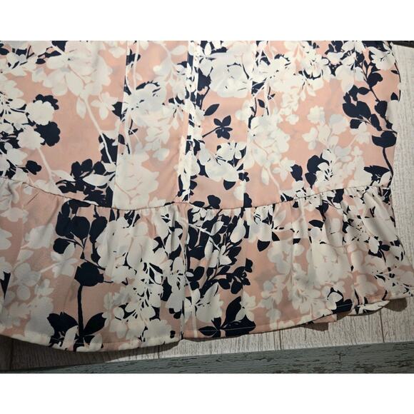 Liz Claiborne Womens Blouse 3/4 Sleeve Floral Pink/Navy PETITE XL Peasant Boho - Picture 8 of 9